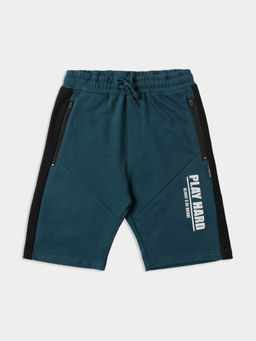 Lil Tomatoes - Boys Typography Cotton Looper Bermuda Teal