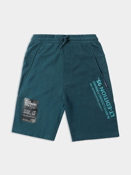 Lil Tomatoes - Boys Typography Cotton Looper Bermuda Teal