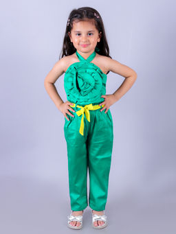 Lil Drama - Girls Green Co-Ord with 3D Rose on Top (Set of 3)