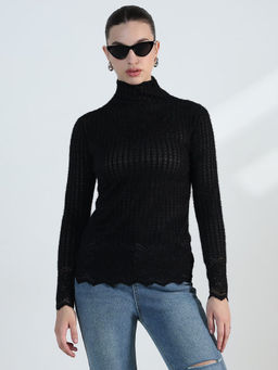 SHOWOFF - Edition Women's Self Design Black Fitted Top