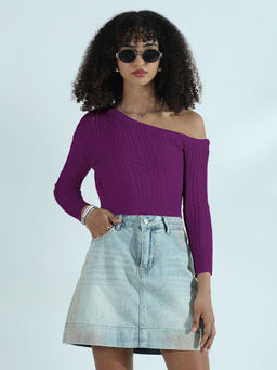 SHOWOFF - Edition Women's Ribbed Purple Off Shoulder Crop Top