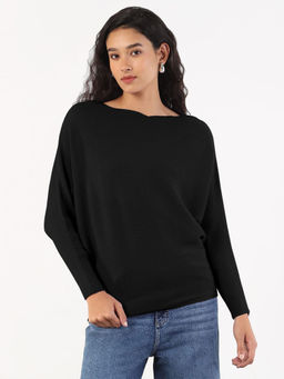 SHOWOFFFF - Women's Black Boat Neck Top