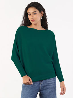 SHOWOFFFF - Women's Green Boat Neck Top