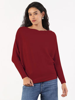 SHOWOFF - Women's Maroon Boat Neck Top