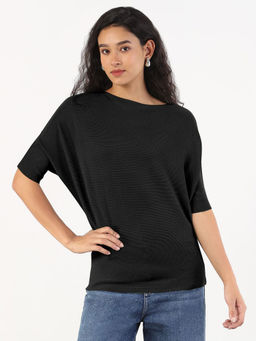 SHOWOFF - Women's Black Boat Neck Top