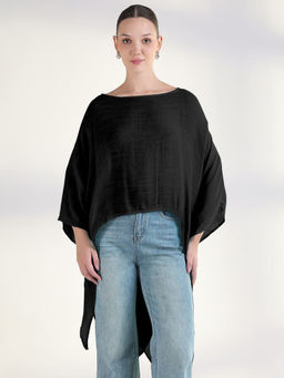 SHOWOFF - Women's Black Boat Neck Longline Top