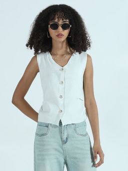 SHOWOFF - Edition Women's White Top With Gold Buttons