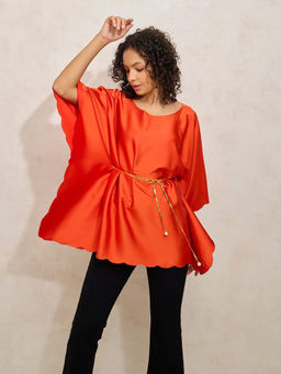 SHOWOFF - Women's Orange Kaftan Top With Waist Tie-Up (Set of 2)