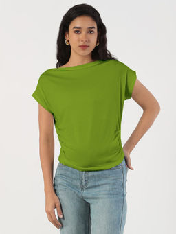 SHOWOFFFF - Women's Green Boat Neck Top