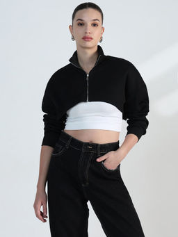 SHOWOFF - Edition Women's Black Oversized Drop-Shoulder Crop Top With Inner (Set of 2)