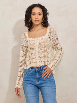 SHOWOFFFF - Edition Women's Crochet Cream Top With Square Neck