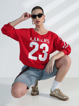 SHOWOFF - Edition Women's Typography Red Oversized Top
