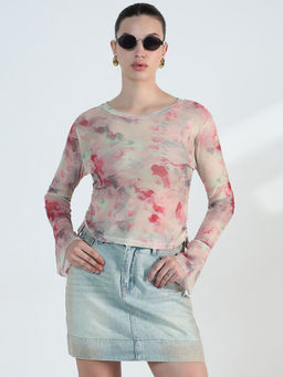 SHOWOFF - Edition Women's Printed Peach Fitted Top