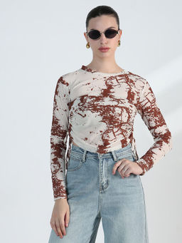 SHOWOFF - Edition Women's Abstract Cream Fitted Short Top