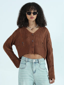 SHOWOFF - Edition Women's Distressed Brown Cropped Top