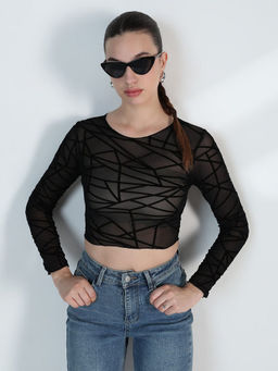 SHOWOFF - Edition Women's Geometric Black Fitted Crop Top