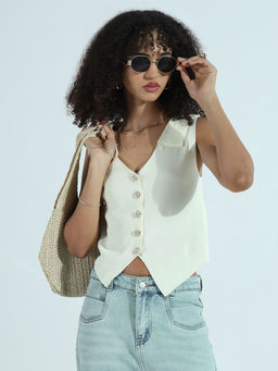 SHOWOFF - Edition Women's Cream Top With Gold Buttons