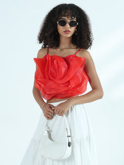 SHOWOFF - Edition Women's Red Organza Rose Crop Top