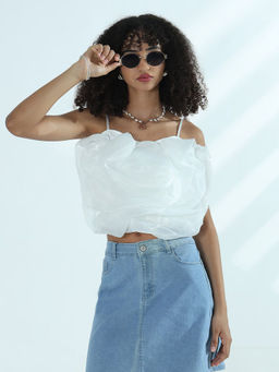 SHOWOFF - Edition Women's White Organza Rose Crop Top