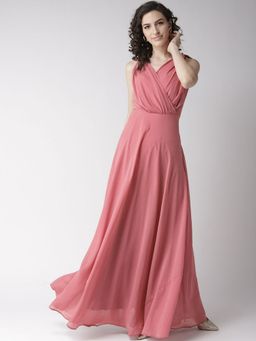 Twenty Dresses by Nykaa Fashion - Pink Solid V Neck Maxi Dress