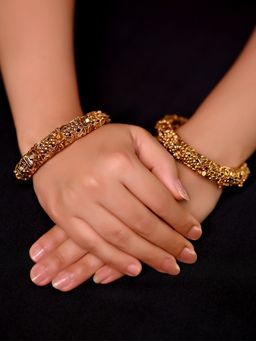 AG'S - Vinesha Floral Embossed Antique Gold Kada (Set of 2)