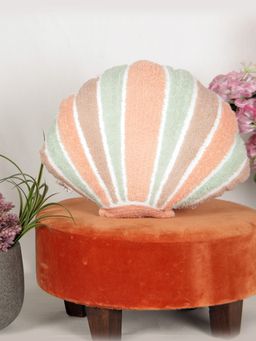 Sivya by Home - Micro Filled Sea Shell Shaped Cushion for kids 14x12 Inch -Orange and Green Pack of 1