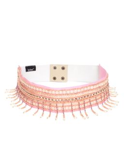 Anekaant - Baby Pink and Multi Embellished Striped Beaded Cotton Belt