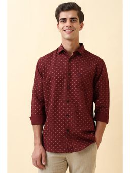 Allen Solly - Mens Maroon Print Full Sleeves Casual Shirt