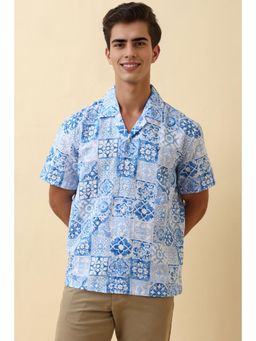Allen Solly - Mens Light Blue Print Half Sleeves Casual Shirt