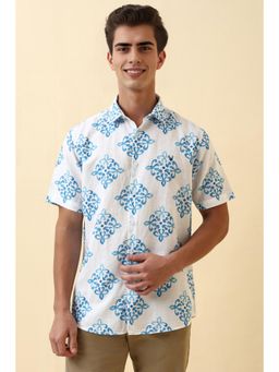 Allen Solly - Mens White Print Half Sleeves Casual Shirt