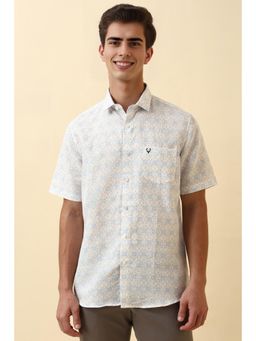 Allen Solly - Mens White Print Half Sleeves Casual Shirt