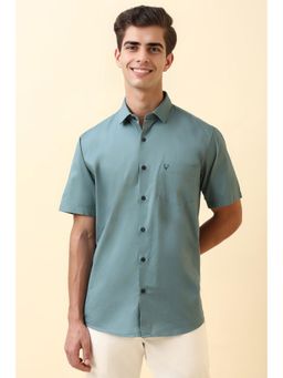 Allen Solly - Mens Green Solid Half Sleeves Casual Shirt