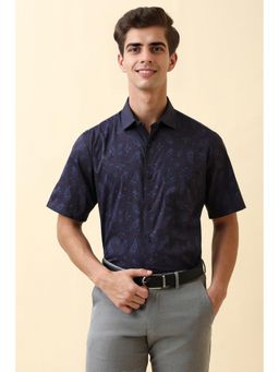 Allen Solly - Mens Navy Blue Print Half Sleeves Formal Shirt