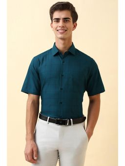 Allen Solly - Mens Teal Checks Half Sleeves Formal Shirt