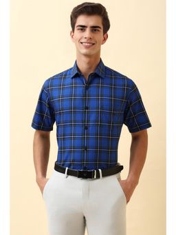 Allen Solly - Mens Blue Checks Half Sleeves Formal Shirt
