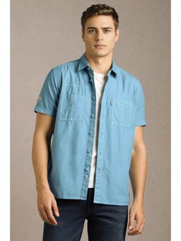 Louis Philippe - Mens Light Blue Solid Half Sleeves Casual Shirt