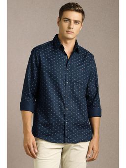 Louis Philippe - Mens Navy Blue Print Full Sleeves Casual Shirt
