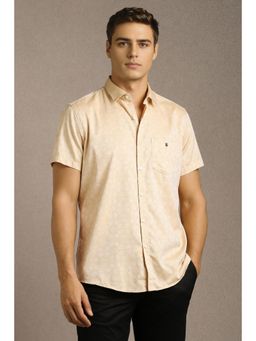Louis Philippe - Mens Beige Print Half Sleeves Casual Shirt