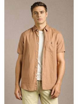 Louis Philippe - Mens Brown Solid Half Sleeves Casual Shirt