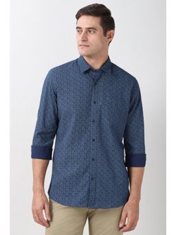 Peter England - Mens Blue Slim Fit Print Full Sleeves Casual Shirt