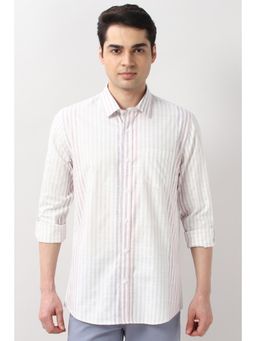 Peter England - Mens White Slim Fit Stripes Full Sleeves Casual Shirt