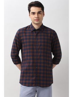 Peter England - Mens Navy Blue Slim Fit Checks Full Sleeves Casual Shirt