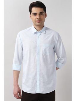 Peter England - Mens Light Blue Slim Fit Print Full Sleeves Casual Shirt