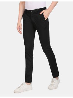 Arrow - Sports Men Black Flat Front Solid Casual Trousers