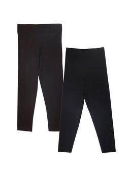 The Mom Store - Girls Multi-Color Solid Leggings (Pack of 2)