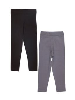 The Mom Store - Girls Multi-Color Solid Leggings (Pack of 2)