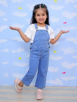 The Mom Store - Girls Blue Solid Dungaree