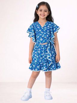 Lil Drama - Girls Blue Rayon Printed Top with Short