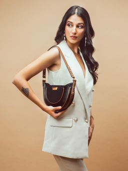 Strokes by Namrata Mehta - Charcoal Caramel Hobo Shoulder Bag