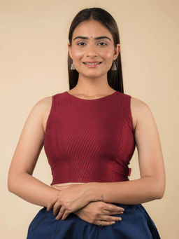 BINDIGASM'S ADVI - Maroon Cotton Sleeveless Solid Stretchable Stitched Blouse